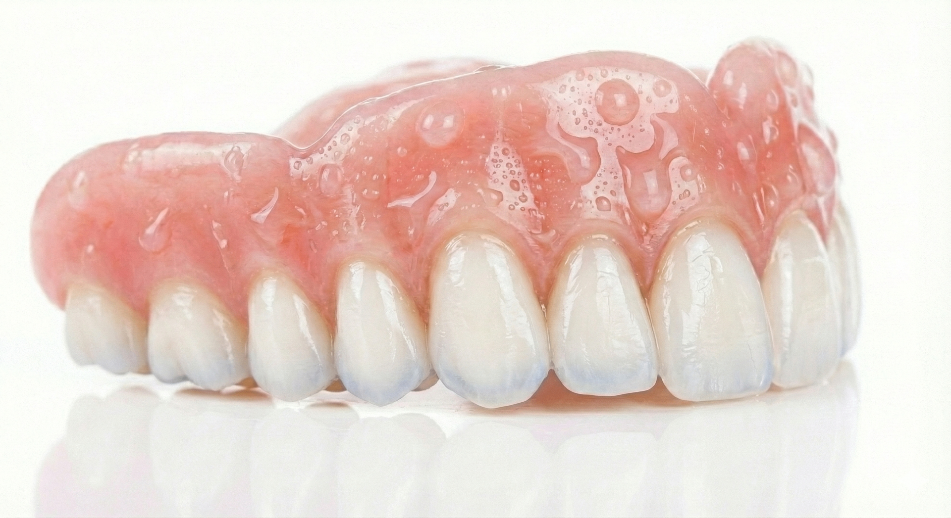 Upper denture with pink acrylic and ivory teeth, from Sculptopa Dental